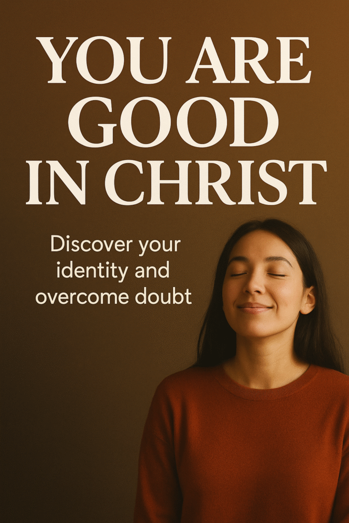 "A woman with closed eyes smiling peacefully while meditating, symbolizing self-discovery and overcoming doubt, with a brown background."