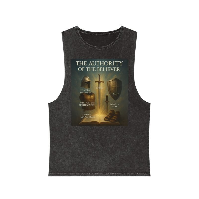 The Authority of the Believer Tank Top — Christian Faith Cross Graphic Stonewash Tank