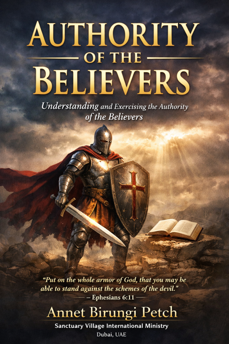 Book cover of The Authority of the Believer showing a man in the full armor of God holding a Bible, with rays of light shining, illustrating Ephesians 6:10-18 scripture.