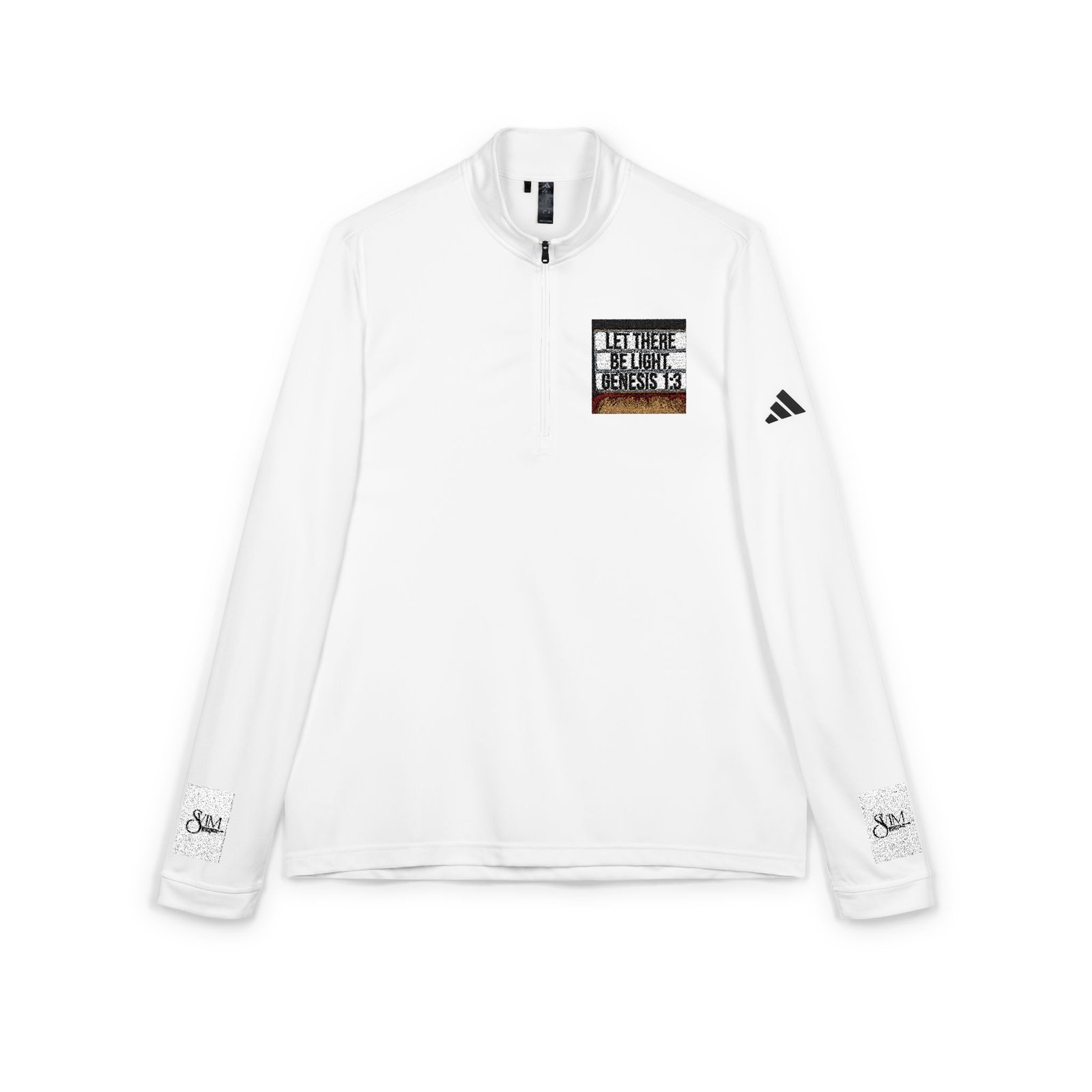 Embroidered Quarter-Zip Pullover — White adidas® Performance Top with Script Patch - Image 3