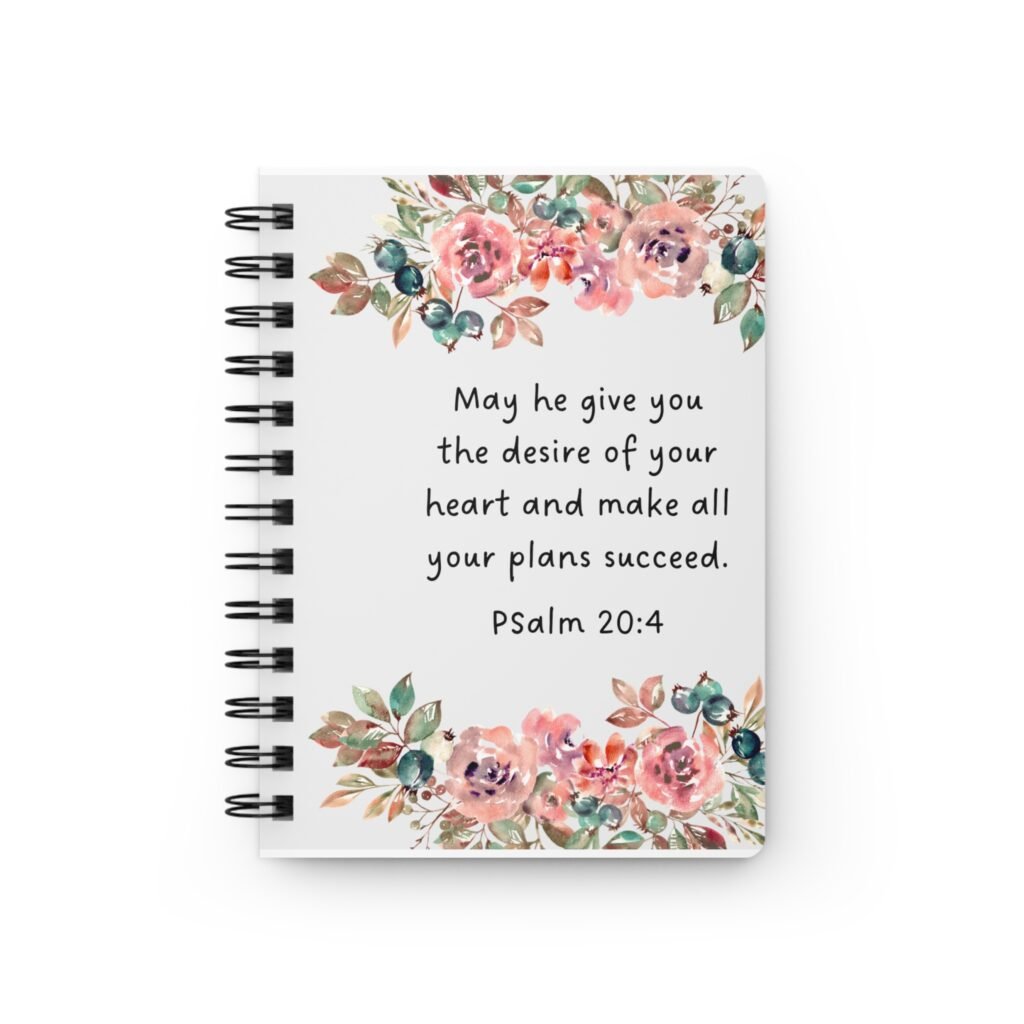 Spiral Bound Journal — Floral Psalm 20:4 Inspirational Notebook