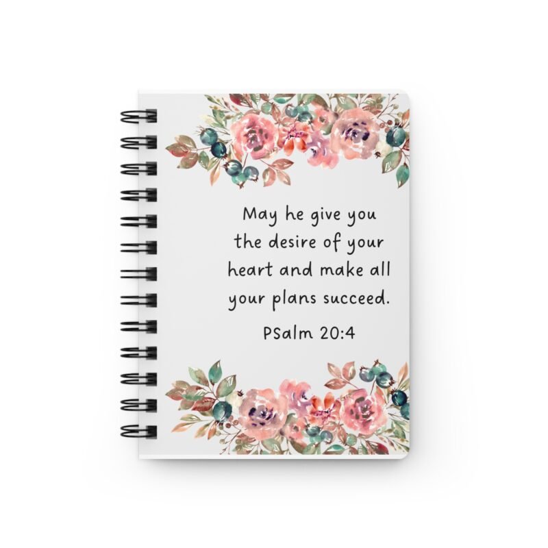 Spiral Bound Journal — Floral Psalm 20:4 Inspirational Notebook
