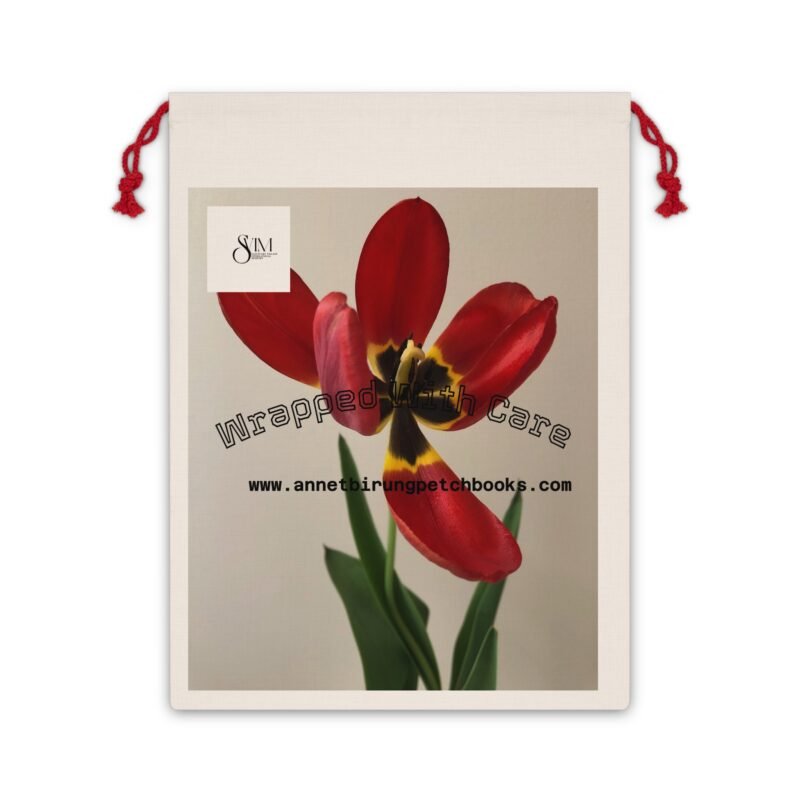 Floral Tulip Drawstring Gift Bag — Red Tulip Floral Gift Pouch for Mother’s Day & Spring